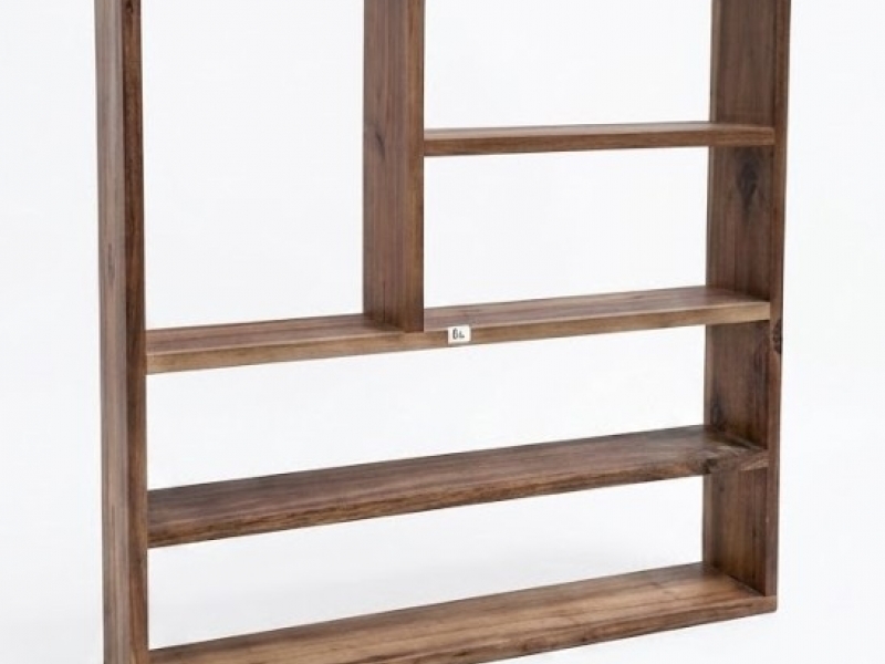 Curated Acacia Wood Asymmetrical Wall Shelf